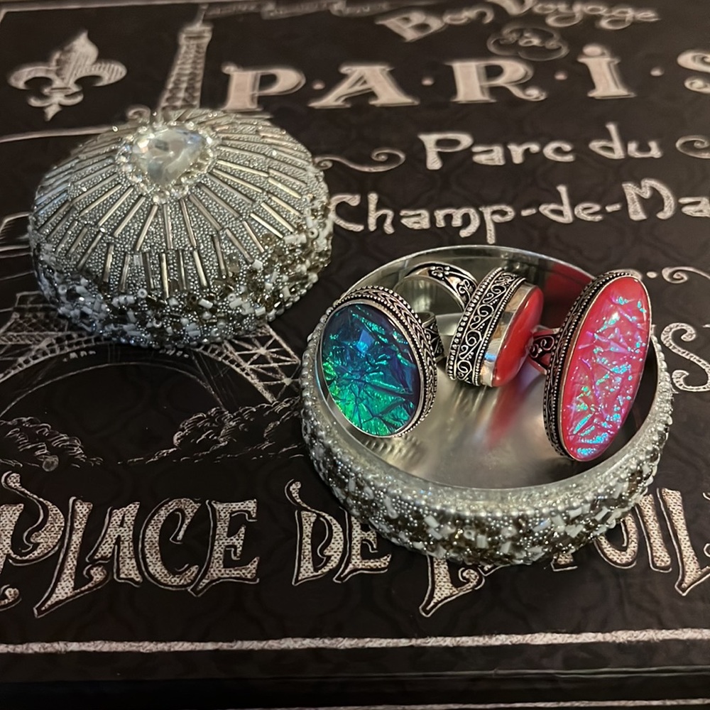 Stone Glass Rings (beaded jewelry case included)